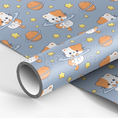 Упаковочная бумага 70*100см "Space kitten" 80г/м2 MESHU /372651/Рельеф