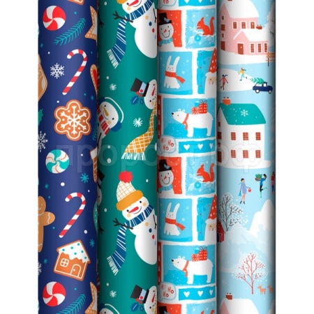 Упаковочная бумага 70*100см "Happy New Year" 80г/м2 ассорти 4 дизайна MESHU/Рельеф