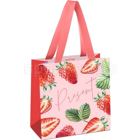 Пакет подарочный 20*20*10см "Strawberry" отд.фольгой, матовая ламинация MESHU/Рельеф