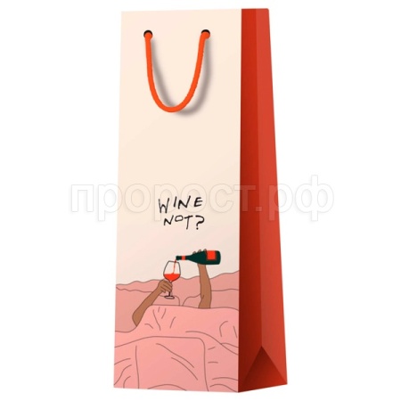 Пакет подарочный 12*36*8,5см "Wine not" глянц. ламинация под бутылку MESHU /MS_52061/Рельеф