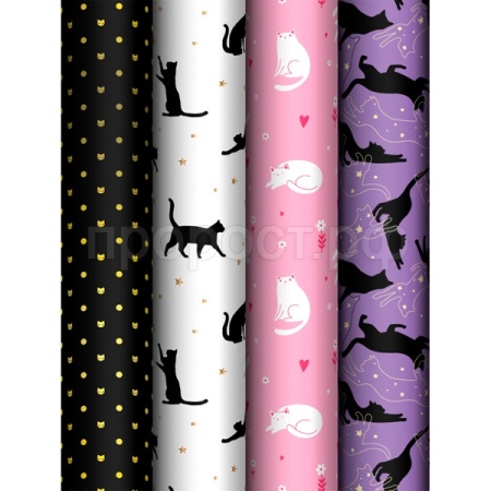 Упаковочная бумага 70*100см "Grace cats" 80г/м2 глянц. ассорти 4 дизайна MESHU /372627/Рельеф